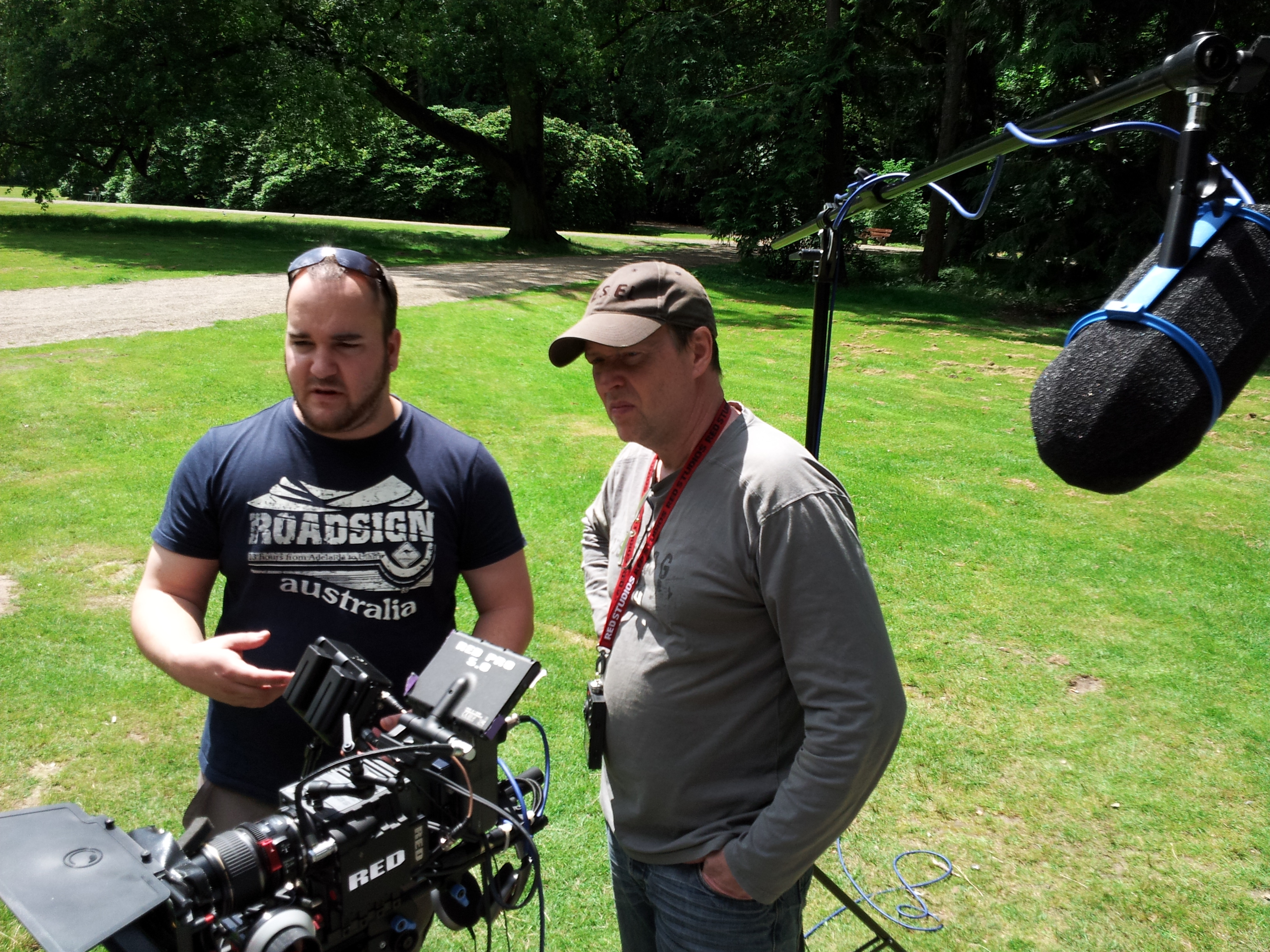 Martin Beek (right) and camera operator Roland Jacobs on the set of Dutch feature film 