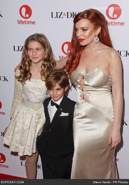 Taylor Ann Thompson, Trevor Thompson, and Lindsay Lohan at Lifetime 