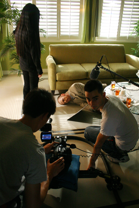 Cast Members behind the scene of the movie House Call, directed by Sevak Ohanian.