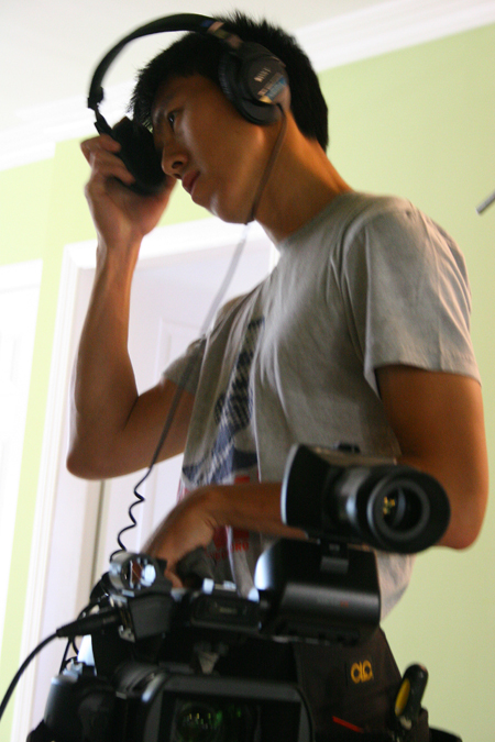 A crew member behind the scene of House Call, directed by Sevak Ohanian.
