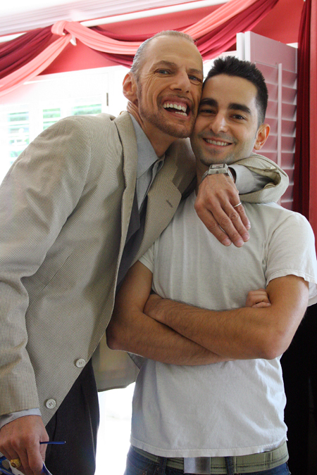 Actor Frankie Ray and Director Sevak Ohanian pose for the camera during rehearsal of House Call.