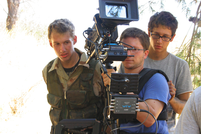 Director Alyx Gaudio directs a scene with film production on the movie Aftermath.