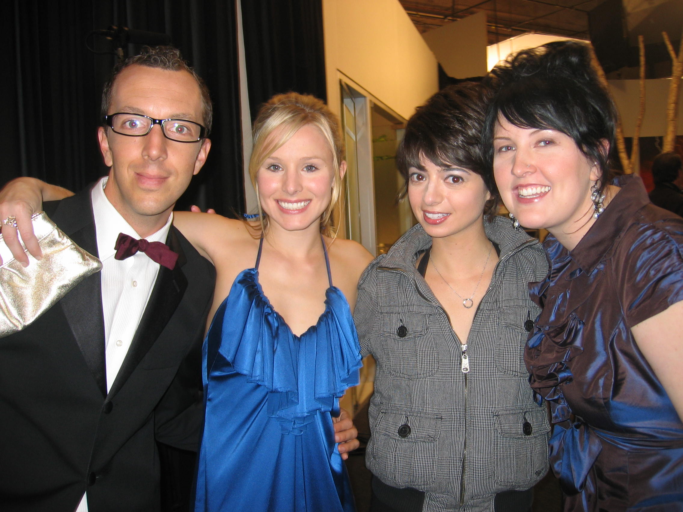 Kristen Bell, Kate Micucci, Natalie Joy Johnson and Brian Golub on Set of When in Rome