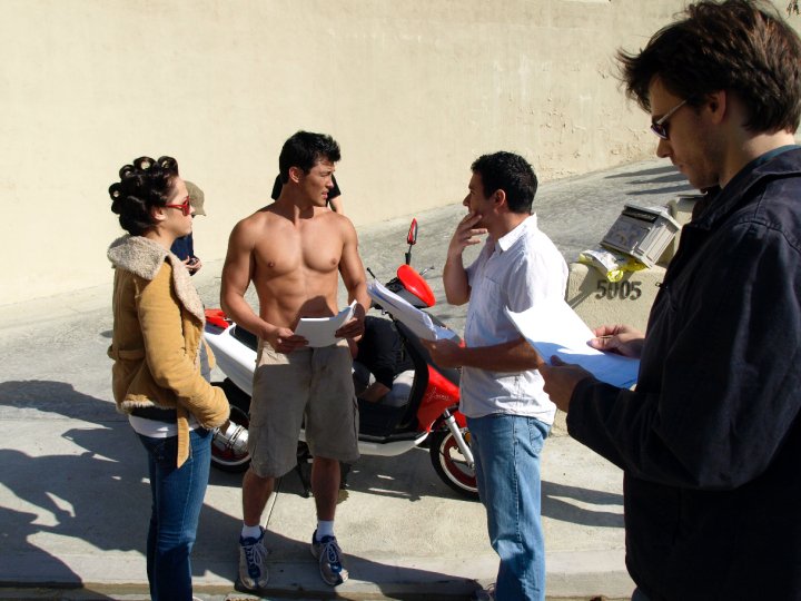 Between takes with Twiharder producer/writer/co-star Christopher Sean, director Giorgio Caridi, and producer Clint Keepin