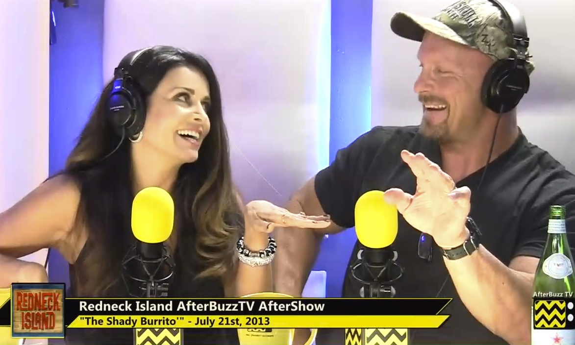 Afterbuzz TV Redneck Island host, Angelina Altishin with special guest star Stone Cold Steve Austin
