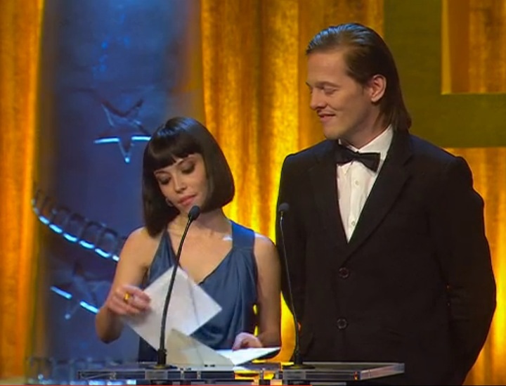Marama Corlett and Thure Lindhardt presenting an award at The European Film Awards 2012 1st December