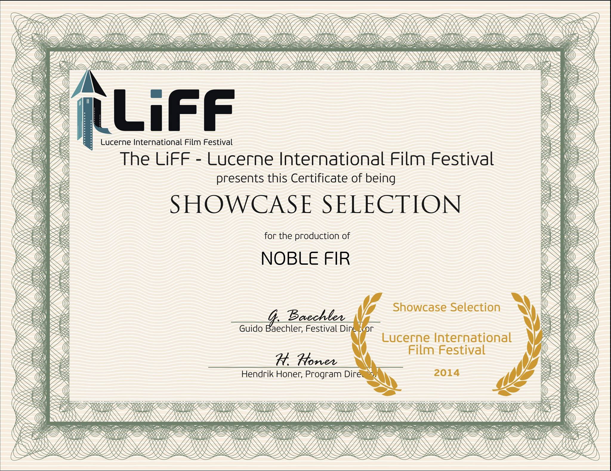 Noble Fir selected for Showcase screening at Lucerne International Film Festival in October 2014.