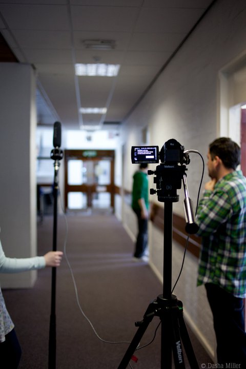 On set of 'First Impressions' at Glasgow University Adam Smith building.