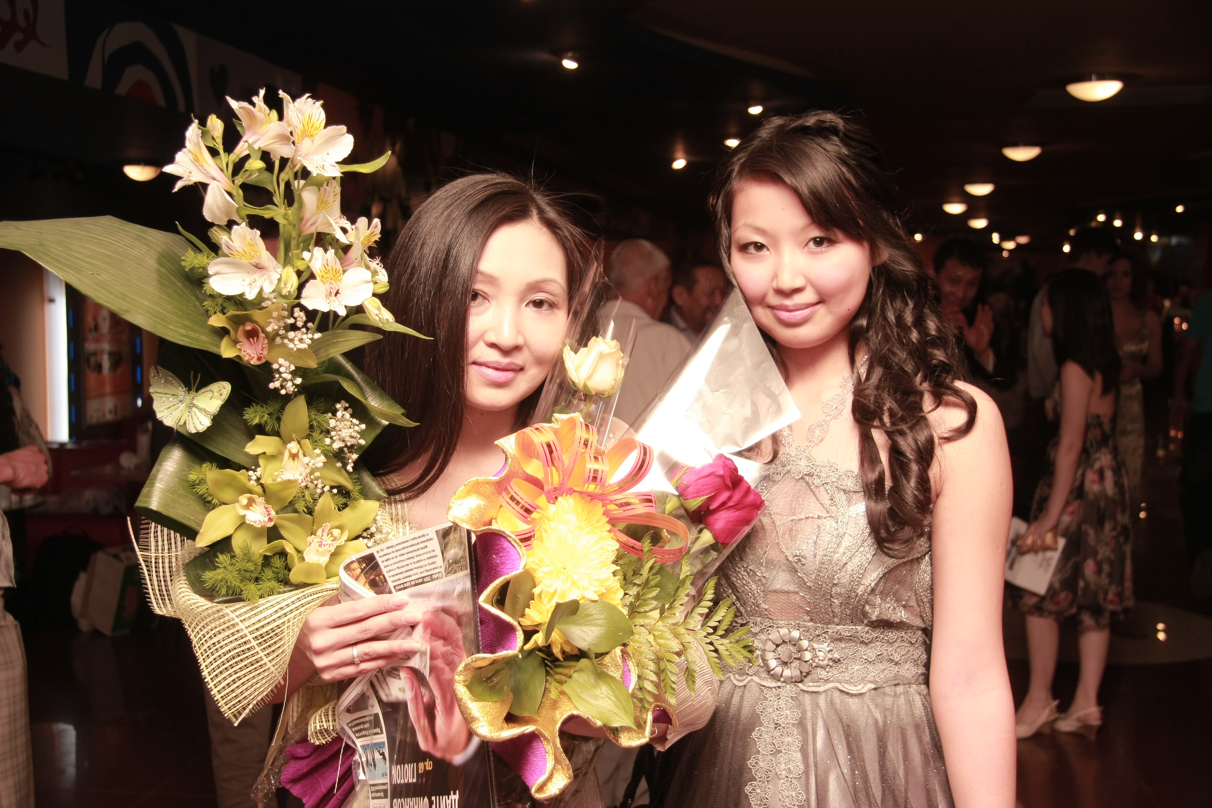 Marina Kunarova and Yesseniya Abenova (her daughter) on a release of the film Reverse Side, 2009, Astana, Kazakhstan