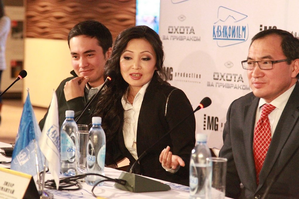 Marina Kunarova (in the middle) on press-conference of her film's release of 