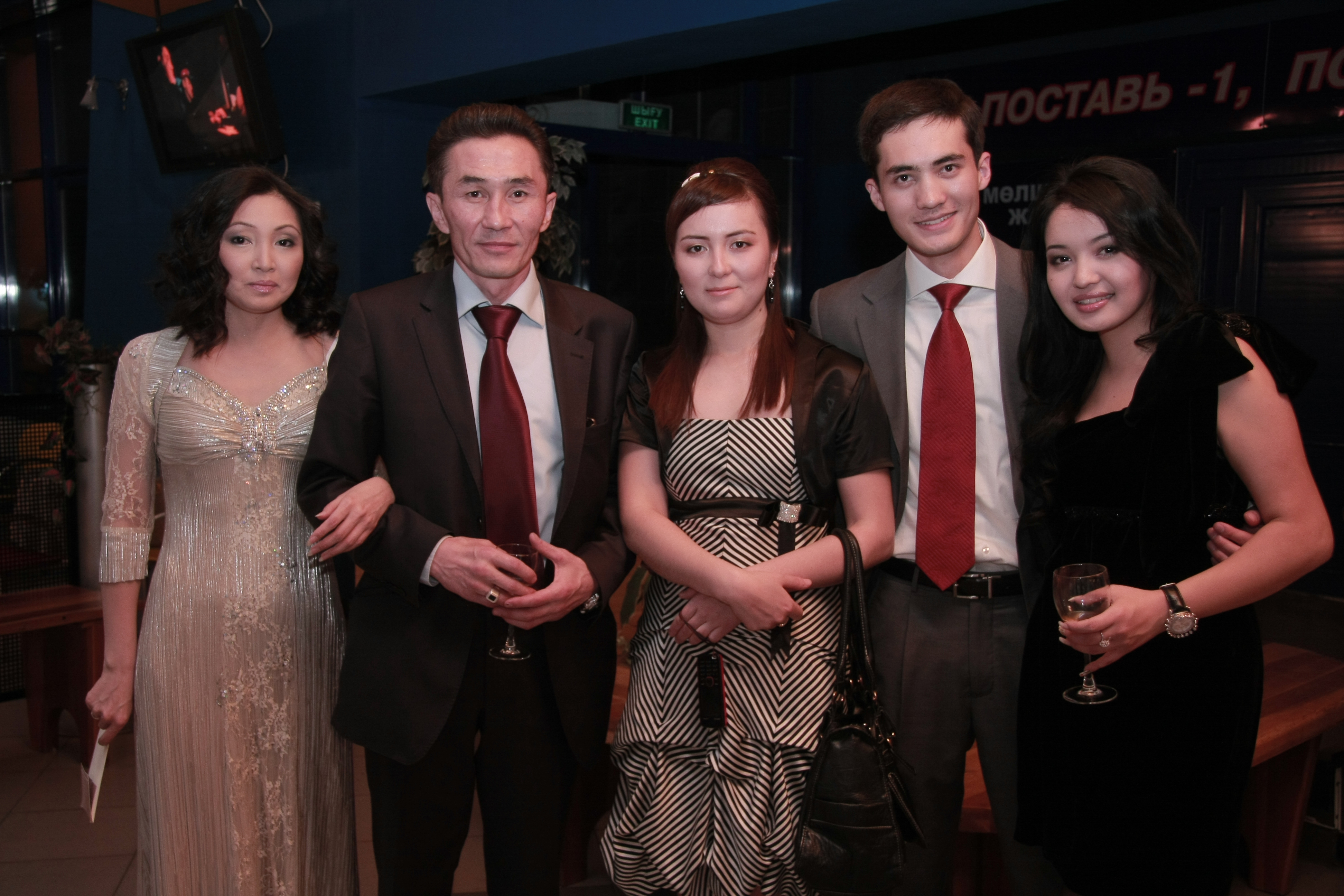Marina Kunarova (First from left side), Yernar Malikov (second from the left side) on a release of the film Reverse Side, 2009, Astana, Kazakhstan