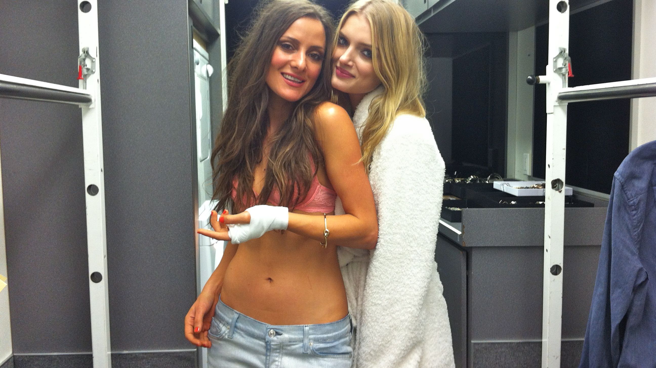 Tamzin Brown and Lilly Donaldson on set shooting 7 For All Mankind Spring Campaign directed by James Franco