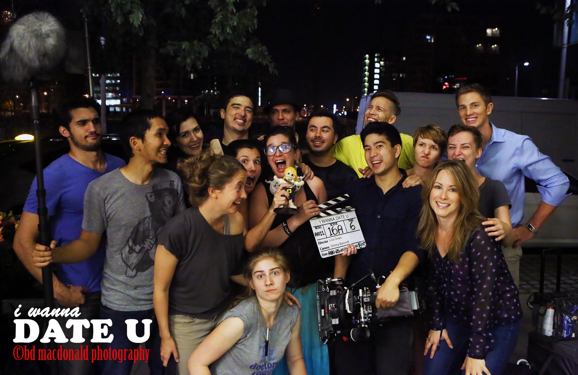Director Lisa Ovies with cast and crew of 