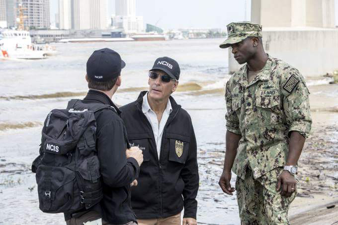 David Kency on the set of NCIS New Orleans with Lucas Black and Scott Bakula.