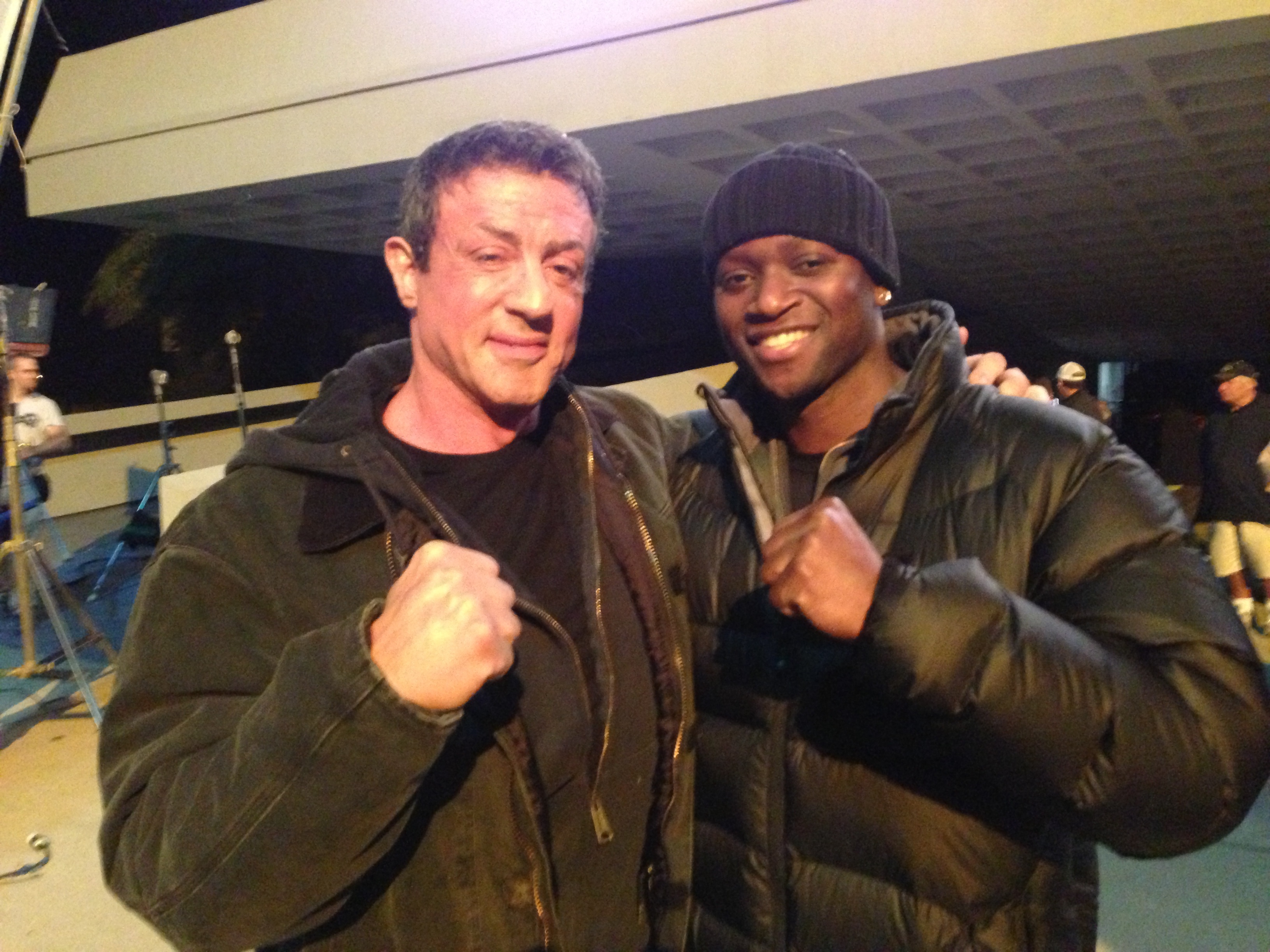 David Kency and Slyvestor Stallone on the set of Grudge Match.
