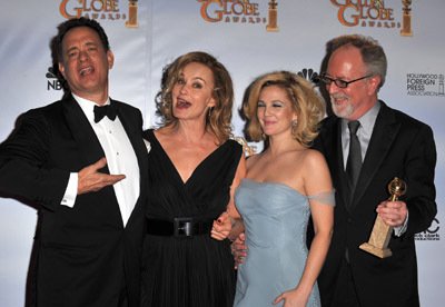 Drew Barrymore, Tom Hanks, Jessica Lange and Gary Goetzman at event of The 66th Annual Golden Globe Awards (2009)