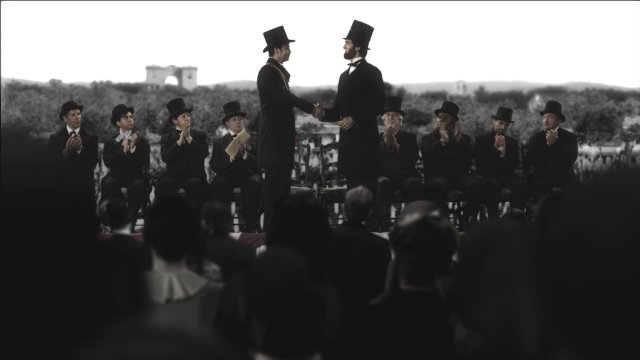 As Congressman in SAVING LINCOLN (2013): Robert Glen Decker, second from left, during the Gettysburg Address.