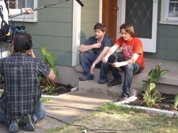 The cast and crew of Paradise Recovered shoot a scene on location in Austin, TX.