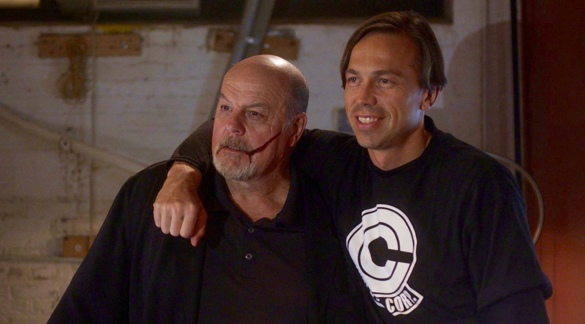 Michael Ironside and Serge Levin on the set of Abysm.
