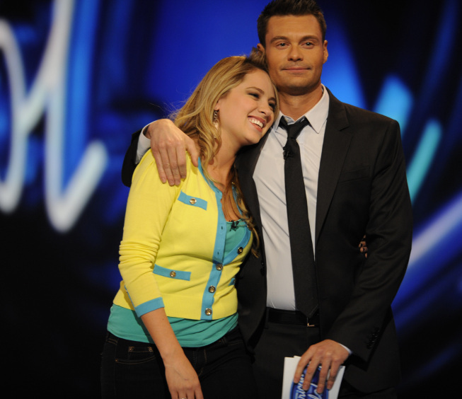 Still of Ryan Seacrest and Janell Wheeler in American Idol: The Search for a Superstar (2002)