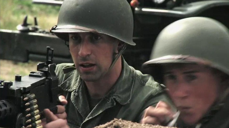 Michael Kram portraying an American soldier in the 