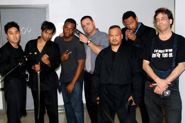 Joseph Villapaz with the cast and crew of Teenage Pregnant Samurai.