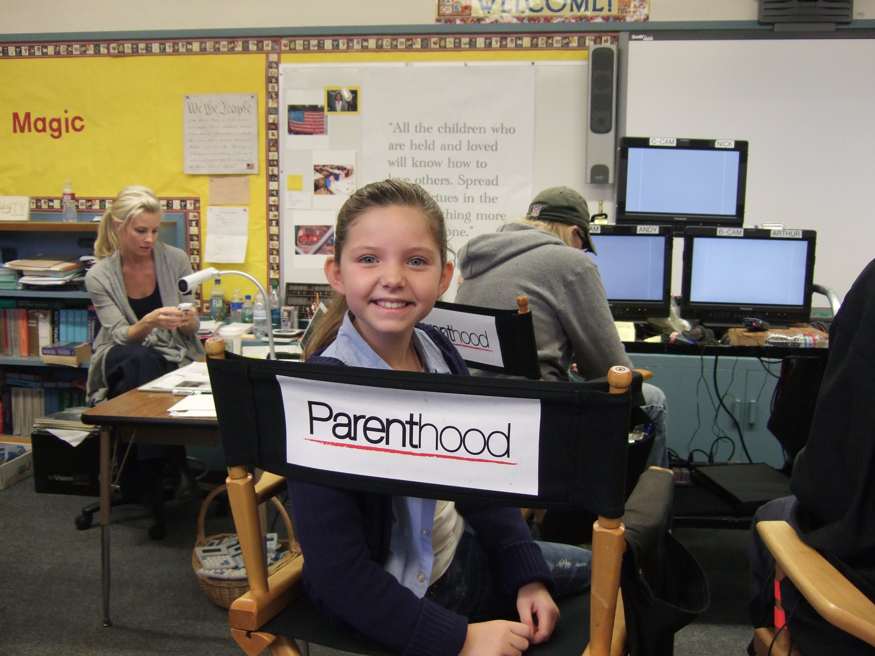 Chloe on location with Parenthood.
