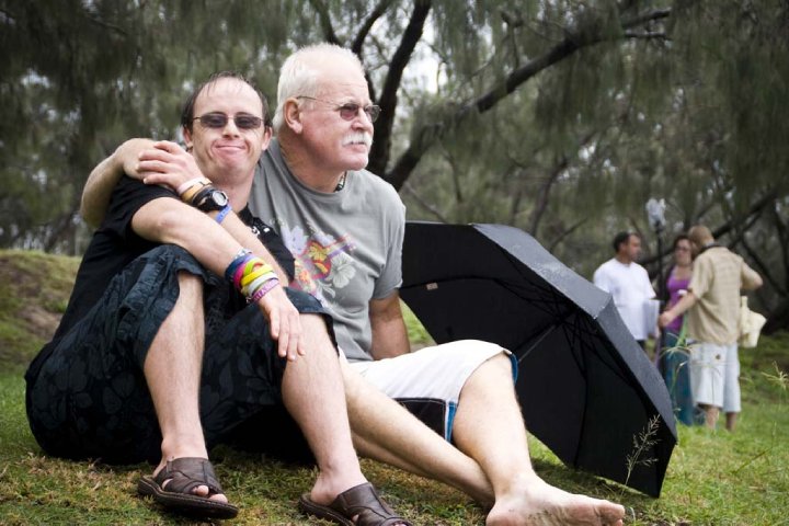 Ty Belnap and his dad Michael, waiting for the camera on Just Like U.