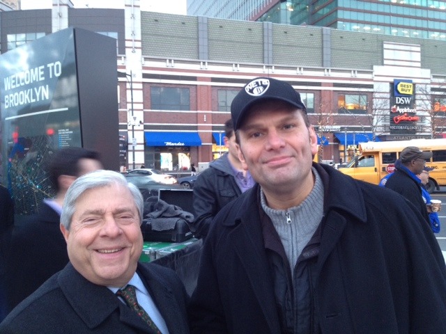 With borough Brooklyn President Mr. Marty Markowitz,- as media guest in Barclay's Center event.