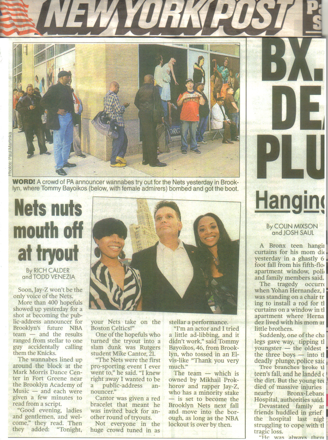 Feature NY Post article on audition, online and on news media TV.