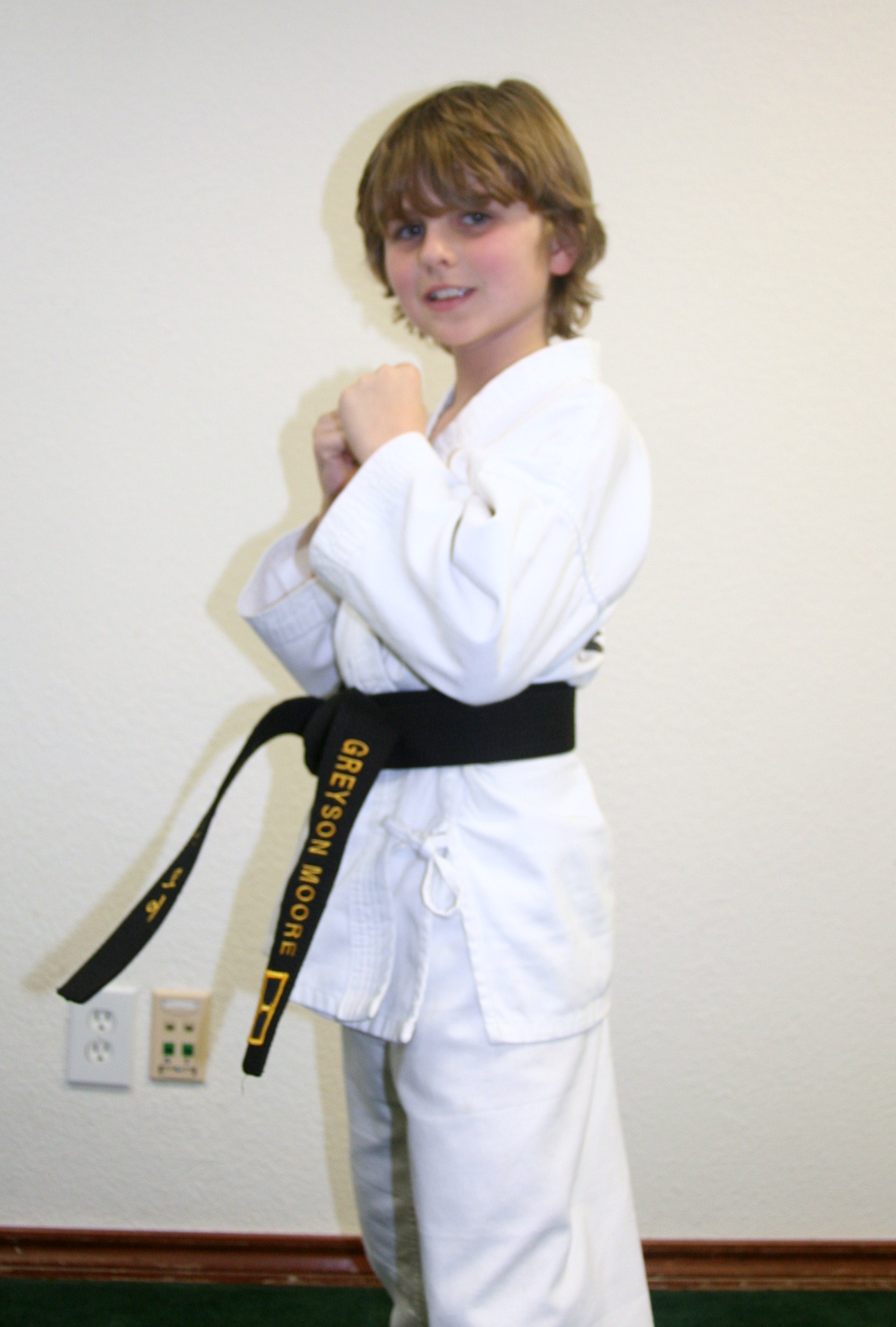 Greyson is a 1st degree back belt in tae-kwan-do.