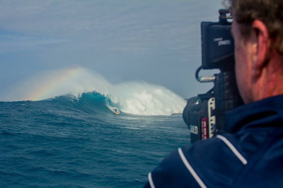 Greg Huglin with his RED Epic at Peahi 