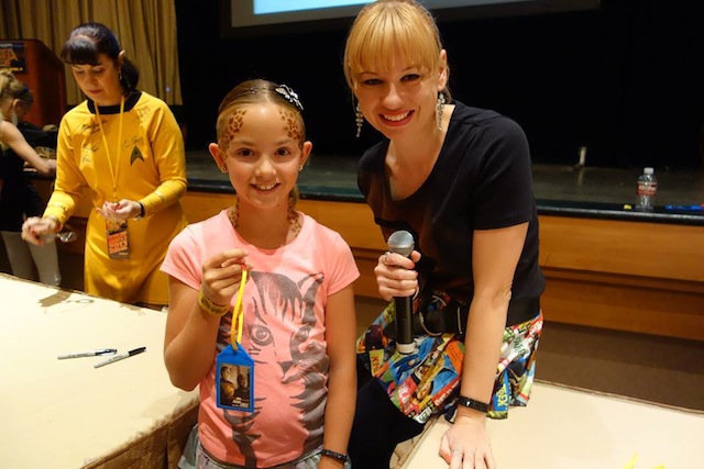 Mary Czerwinski poses with a participant of her annual Glue Guns and Phasers craft workshop at the 2013 Official Star Trek Convention held at the Rio in Las Vegas, NV.