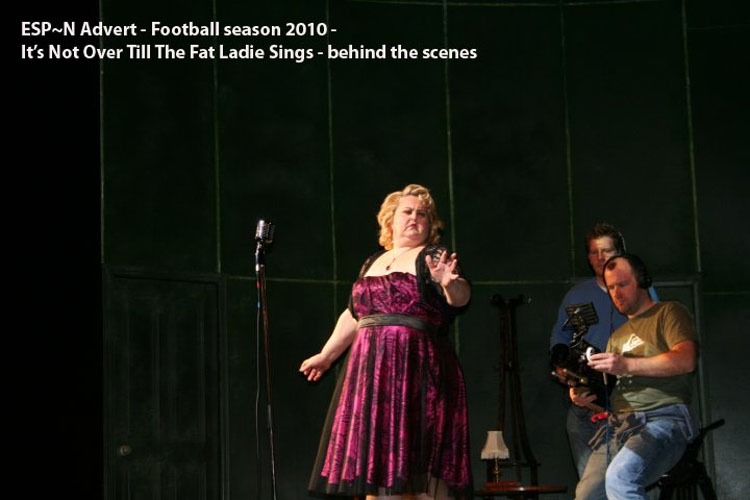 Filming of ESPN Advert - End of football season UK - It's Not Over Till The Fat Lady Sings Character - Opera Singer