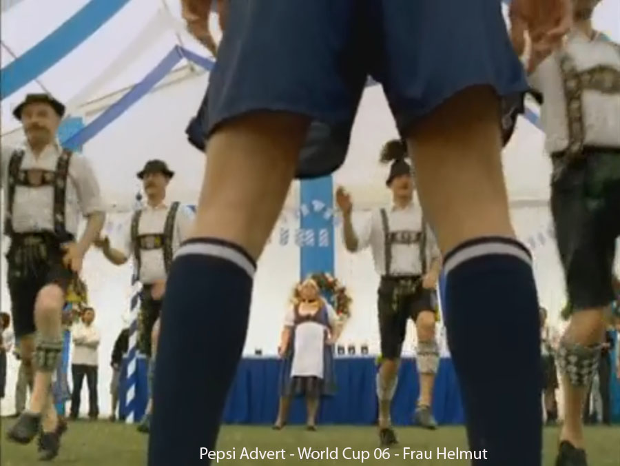 Pepsi Advert - World Cup '06 Character Frau Helmut - German Goal Keeper Who saves David Beckhams goal & gets his shirt at the end