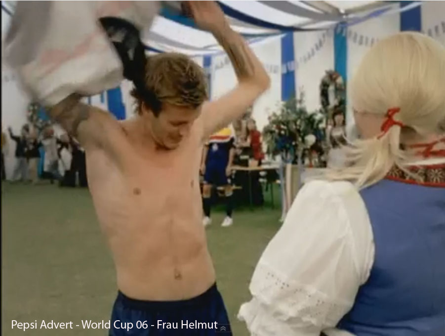 Pepsi Advert - World Cup '06 Character Frau Helmut - German Goal Keeper Who saves David Beckhams goal & gets his shirt at the end