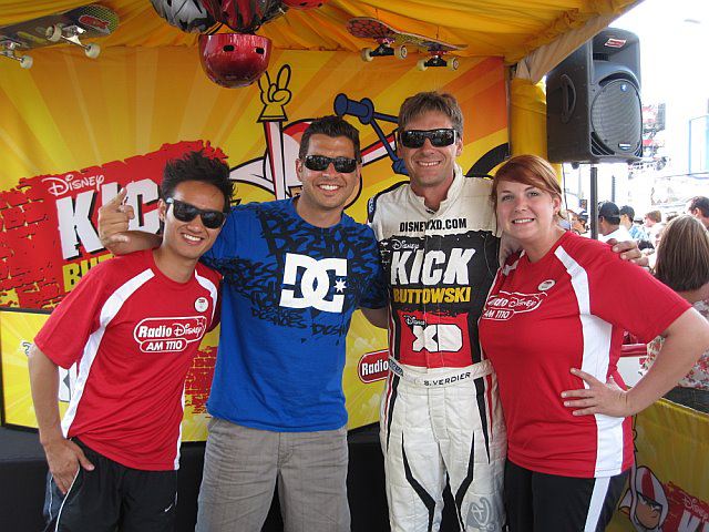 At ESPN's X-Games 17 in Los Angeles (l. to r.) Disney XD; Sandro Corsaro, creator and executive producer, Kick Buttowski: Suburban Daredevil; and Stephan Verdier, champion Rally Car driver