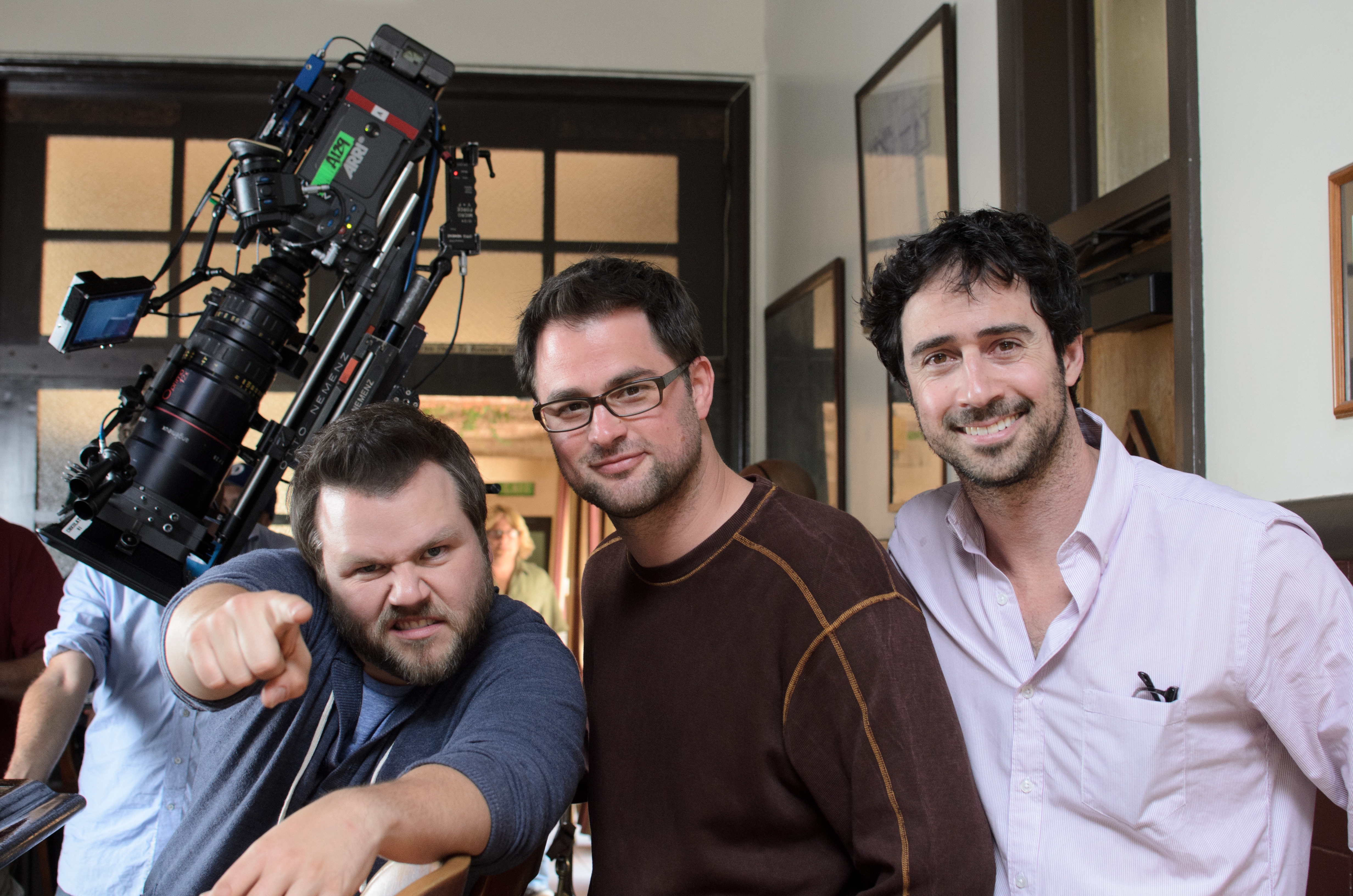 with Tyler Labine and Rob Pearlstein on the set of Someone Marry Barry