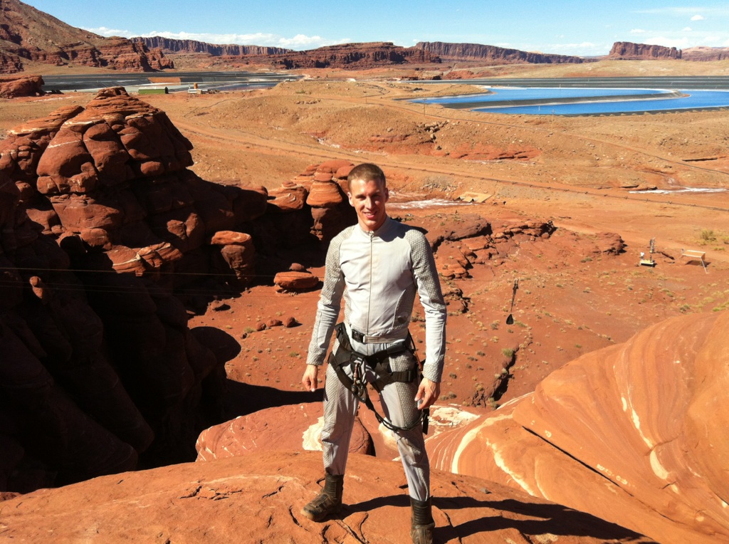 Jesse La Flair on the set of After Earth as a stunt cadet