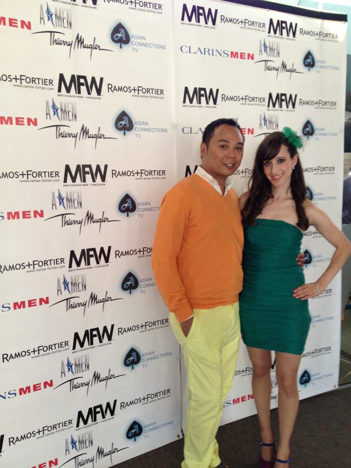 Hosting for VTV at Men's Fashion Week, co-hosts Goldie Hoffman & model-manager Jorge Ramos