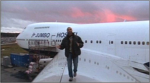 Reporter Tayfun King, Jumbo Jet converted into a hotel, Stockholm, Sweden, BBC World News television travel show 