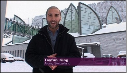 Reporter Tayfun King, Arosa, Switzerland, BBC World News television travel show 