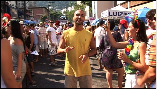 Reporter Tayfun King, Rio de Janeiro Carnival, Brazil, BBC World News television travel show 
