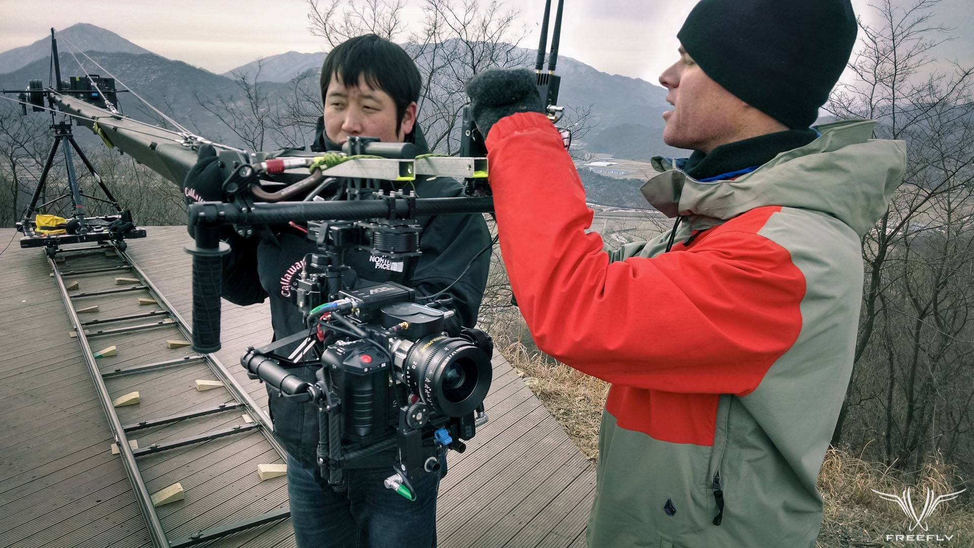 On the border of North and South Korea in the DMZ, prepping a crane to handheld move with the MoVI.