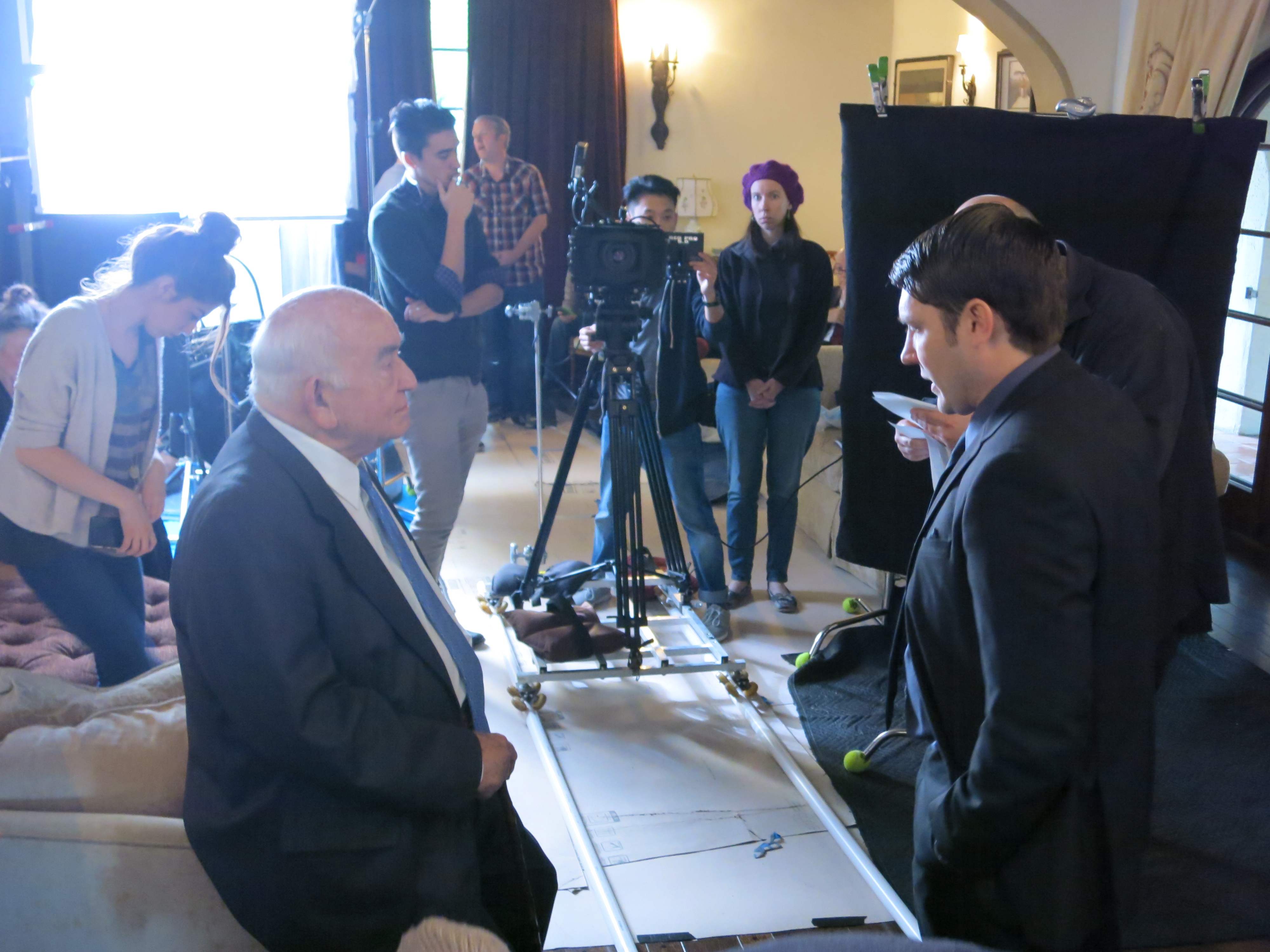 Ed Asner and Bradley Fowler getting ready for a scene in Love.Meet.Hope.