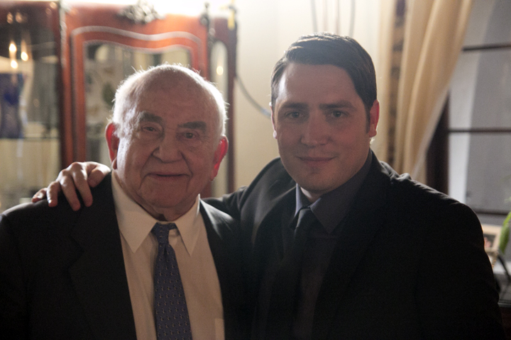 Ed Asner and Bradley Fowler on the set of Love.Meet.Hope.