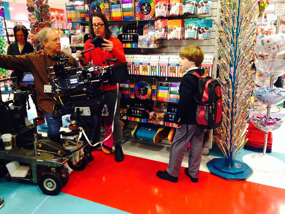 Tanner Flood in Unbreakable Kimmy Schmidt, filming at Dylan's Candy Bar