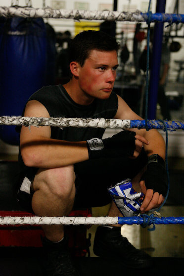 Niko Stjepanovic on set of Beyond the Ropes watching one of the sparring sessions.