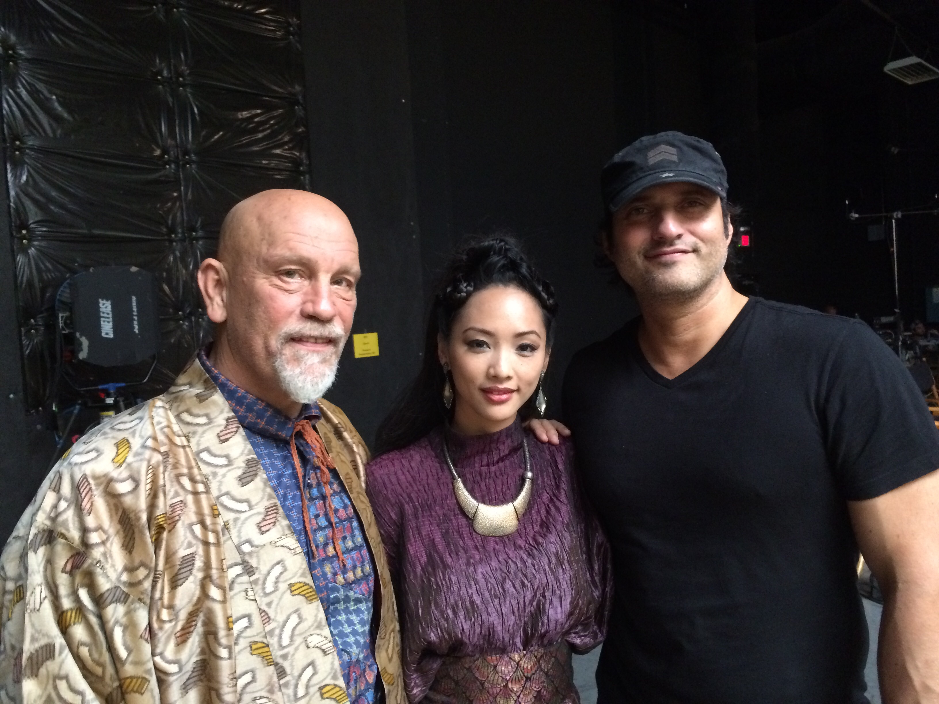 John Malkovich, Shuya Chang and Robert Rodriguez on set at the Troublemaker Studio