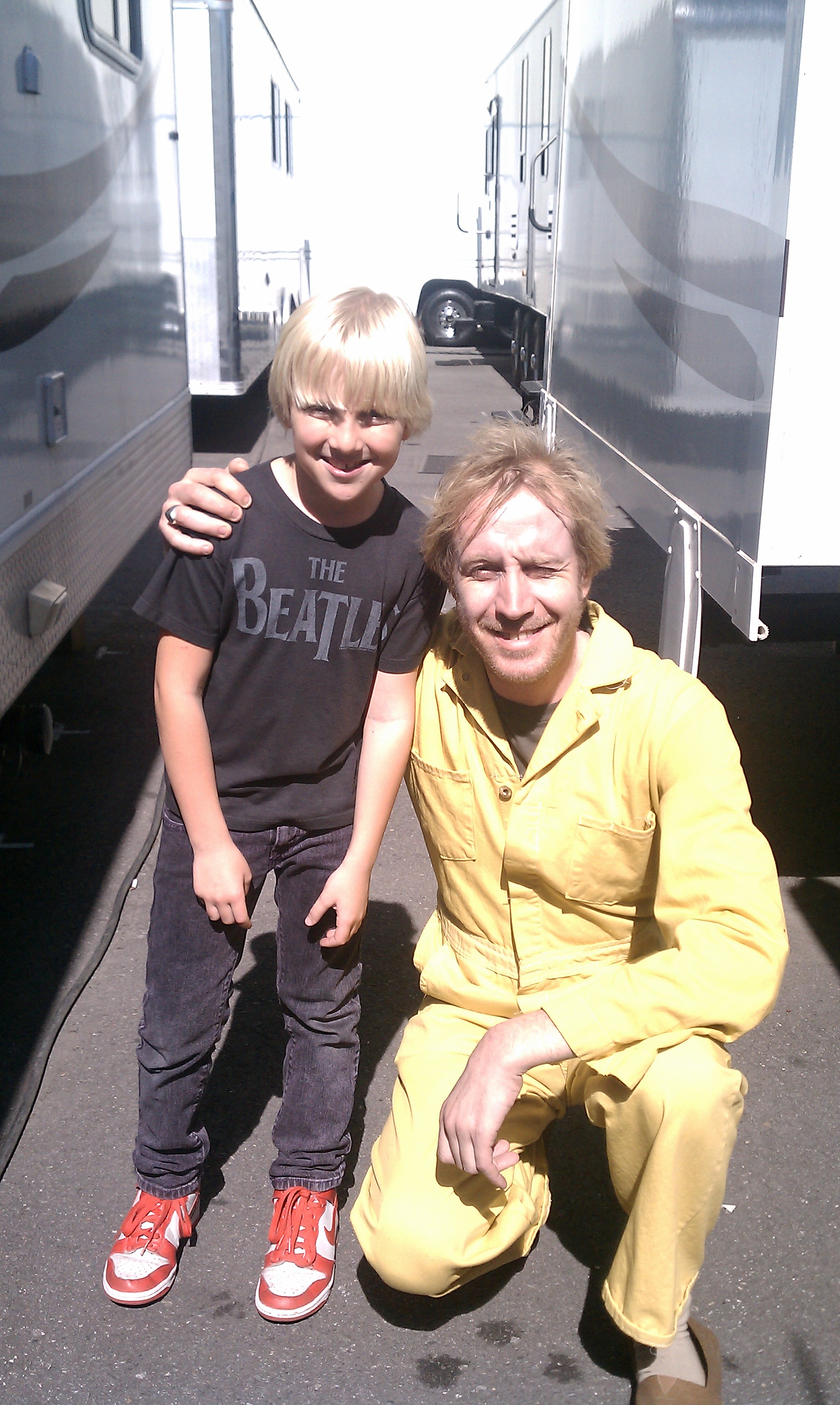 Miles Elliot and Rhys Ifans after shooting a scene at Sony Studios